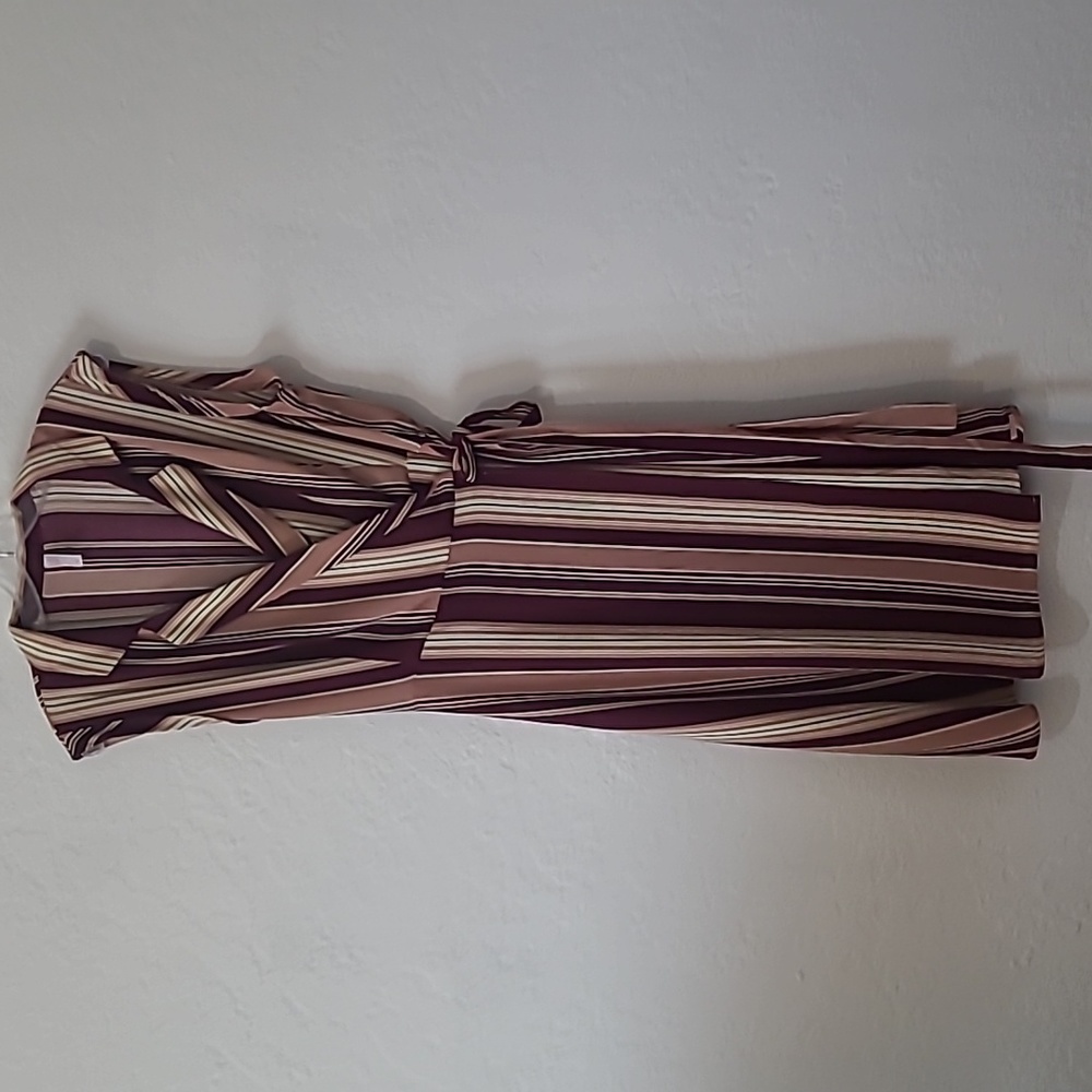 Xhilaration Striped Wrap Dress - Brown and Cream